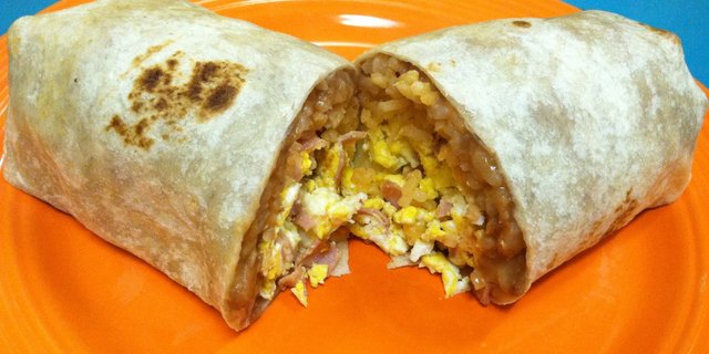Eggs w/ Chorizo, Rice & Beans Burrito