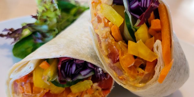 Roasted Red Pepper Hummus & Vegetable Wrap