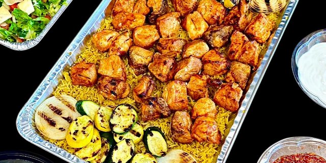 Chicken Kabob Over Rice Tray