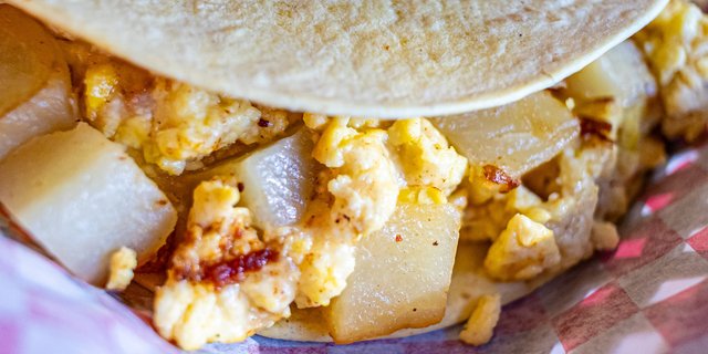 Eggs, Potato & Cheese Breakfast Taco