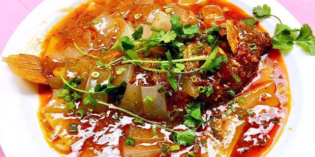 Fish W/ Spicy Sichuan Rice Jello Noodles