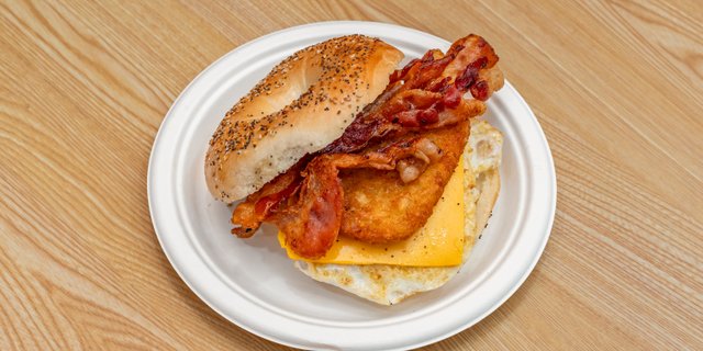 Egg, Meat & Cheese Breakfast Sandwich w/ Hash Browns