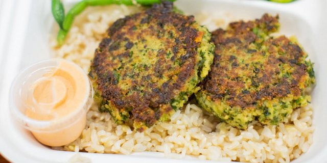 Asian Kale Quinoa Patties & Rice