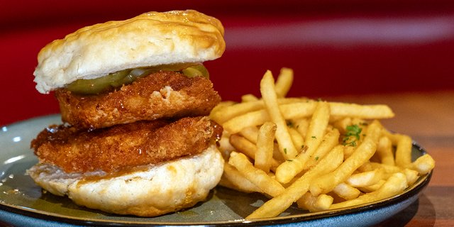 Hot Honey Fried Chicken Biscuit Sandwich