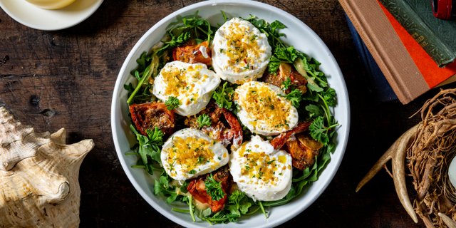 Arugula, Burrata, Roasted Tomato Salad