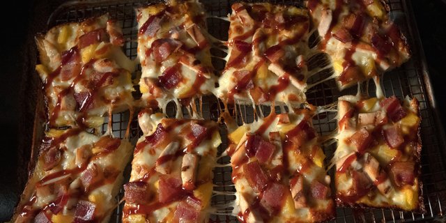 Detroit-Style Aloha BBQ Chicken Pizza