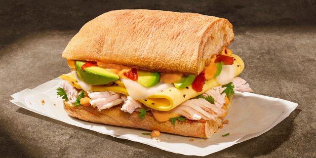 Chipotle Chicken, Scrambled Egg & Avocado On Ciabatta