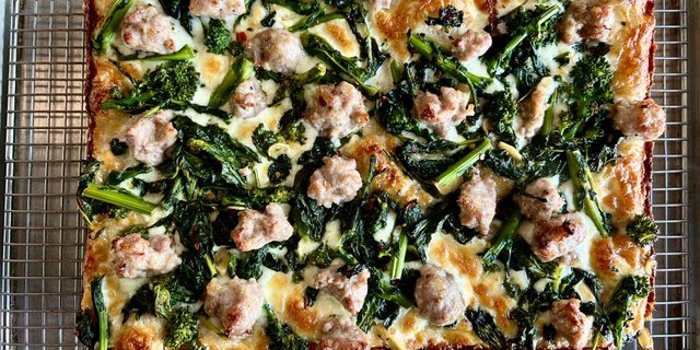 Broccoli Rabe & Sausage Detroit Pizza