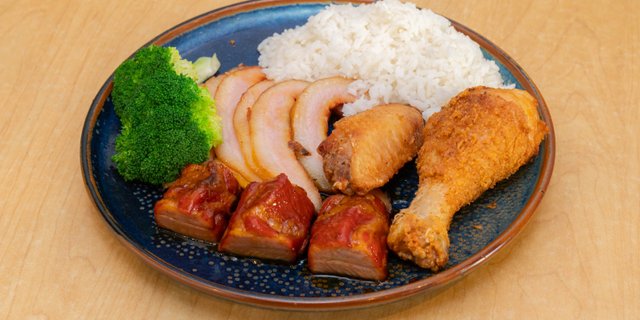 BBQ Pork & Crispy Roasted Pork Over Rice