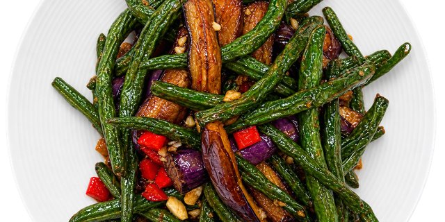 Stir-Fried String Beans with Eggplant Tray