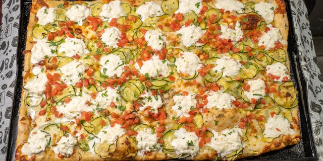 Zucchini Stracciatella Pizza