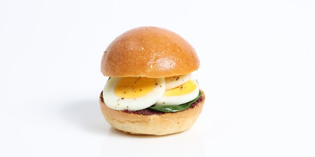 Egg Bun w/ Olive Spread, Gruyere & Spinach Sandwich