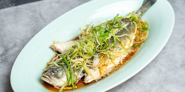 Steamed Sea Bass w/ Soy Sauce & Ginger
