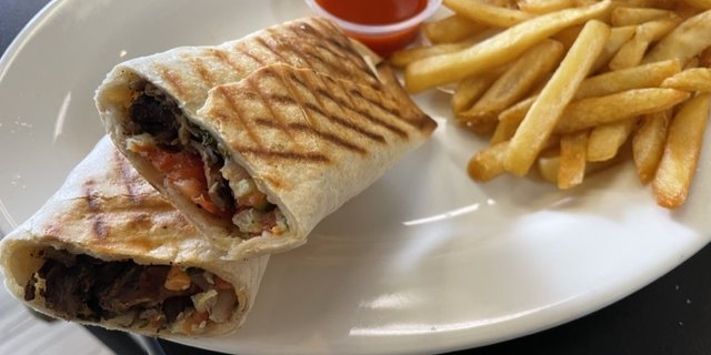 Lamb & Beef Shawarma Wraps w/ French Fries Tray