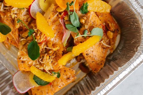 Roast Salmon Citrus & Coconut-Chile Crunch