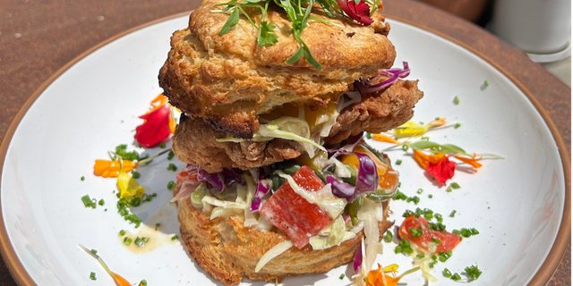 Crenshaw Cowboy Fried Chicken Biscuit Sandwich