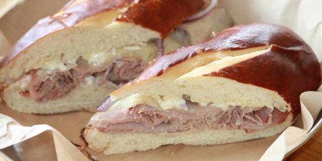 Roast Beef On Pretzel Roll