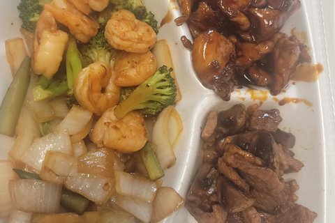 Hibachi Shrimp, Teriyaki Sauce Chicken & Steak