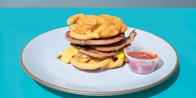 Funnel Cake Pork Roll Egg & Cheese Sandwich