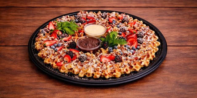 Belgian Waffles Tray W/ Dips & Berries