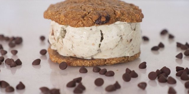 Peanut Butter Chocolate Chip & Vanilla Ice Cream Sandwich