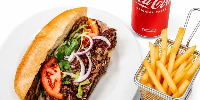 Grilled Beef Doner Sandwich Combo With Fries And Drink