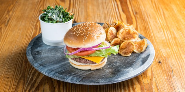 Burger, Chips + Kale Slaw