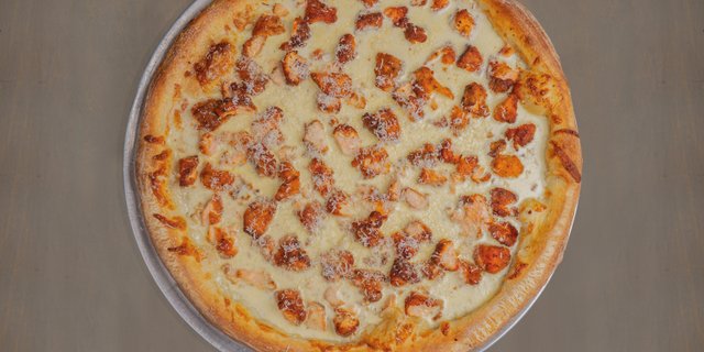 Fried Salmon Black Truffle Alfredo Pie