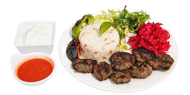 Kofte Kebab Over White Rice Package