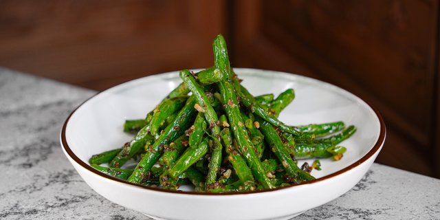Dry-Fried Green Beans w/ Mustard Green Shoots