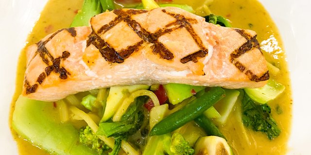 Grilled Salmon w/ Green Coconut Curry