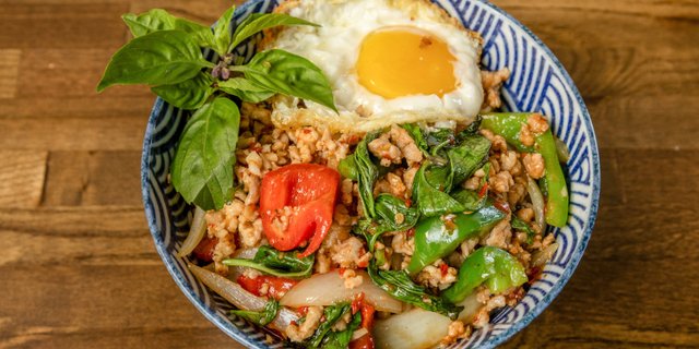 Minced Chicken Ka-Pow Rice Bowl With Fried Egg