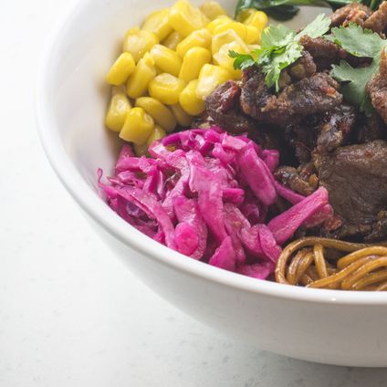 Sour & Spicy Rice Noodles w/ Sichuan Grilled Pork Bowl