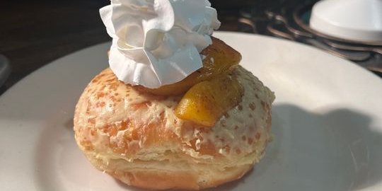 Peaches & Creme Brulee-Filled Donut