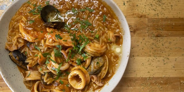 Mediterranean Seafood Orzo