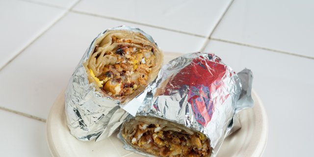 Eggs, Bacon, Potatoes & Cheese Burrito