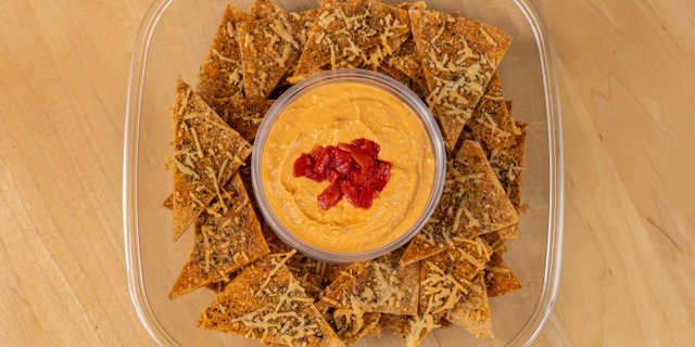 Red Pepper Hummus + House-Baked Chips