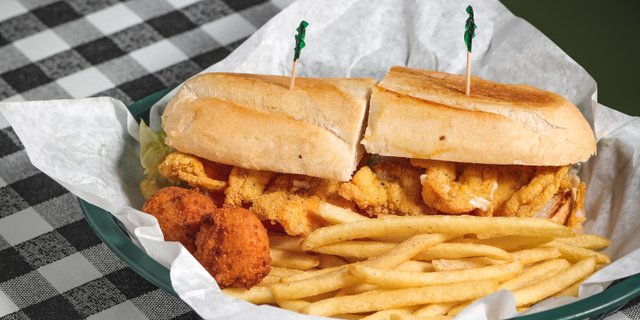 Fried Shrimp Poor Boy Sandwich