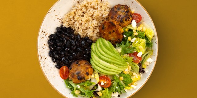 Roasted Corn Fritters w/ Black Beans Bowl