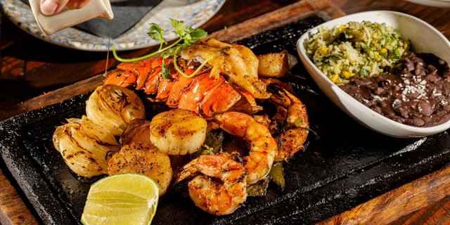 Shrimp, Scallop & Lobster Tail Fajitas