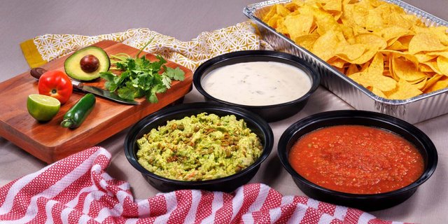 Chips, Salsas + Guacamole or Queso