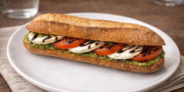 Tomato, Mozzarella, Pesto & Balsamic Sandwiches