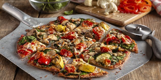 Veggie Extravaganza Cauliflower Crust Pizza