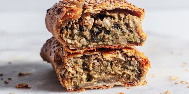 Eggplant, Chickpea, Mint & Feta Rolls