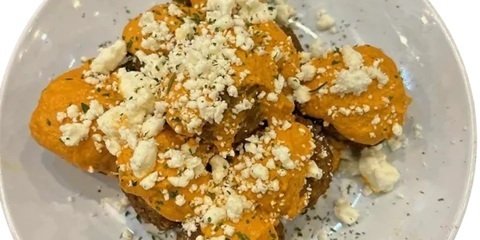 Vegetarian "Meatballs" w/ Red Pepper Romesco