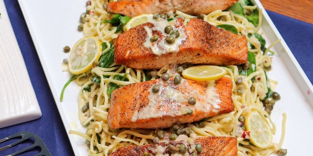 Salmon Piccata Linguine