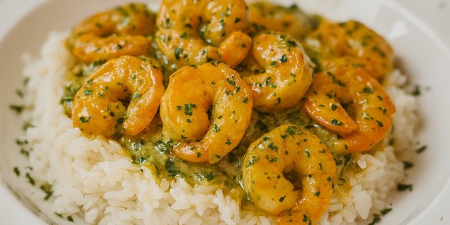 Camarones Ajillo in Rice