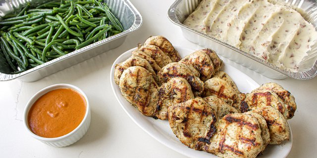 Grilled Chicken Romesco w/ 2 Sides