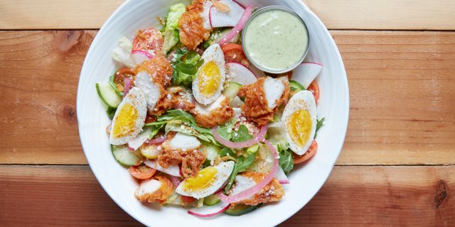 Chef Ari's Herby Goddess Fried Chicken Salad Bowl