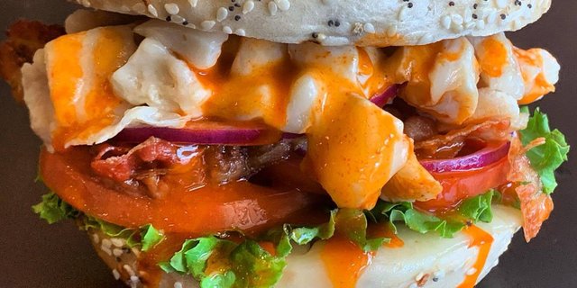 Hot Buffalo Chicken Bagel Sandwich
